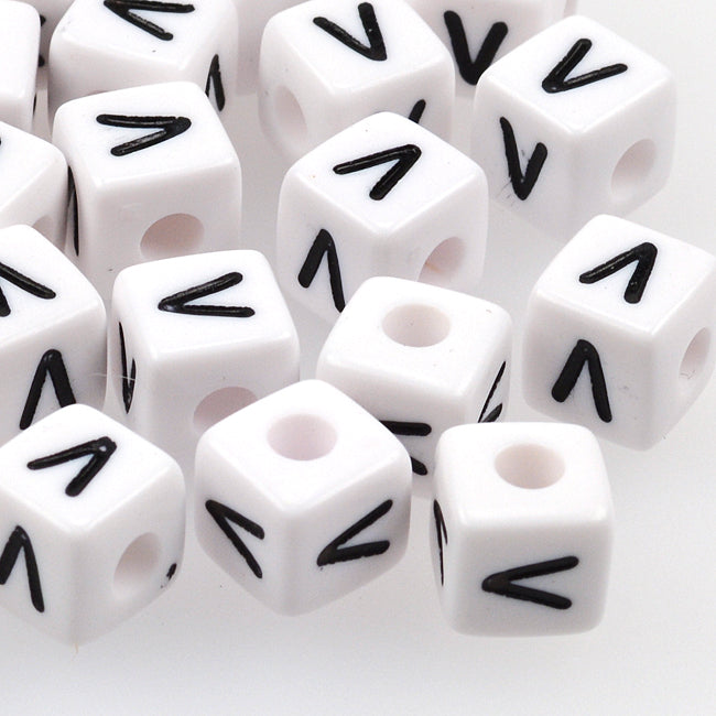 White letter beads, cube, 10mm, A–Z