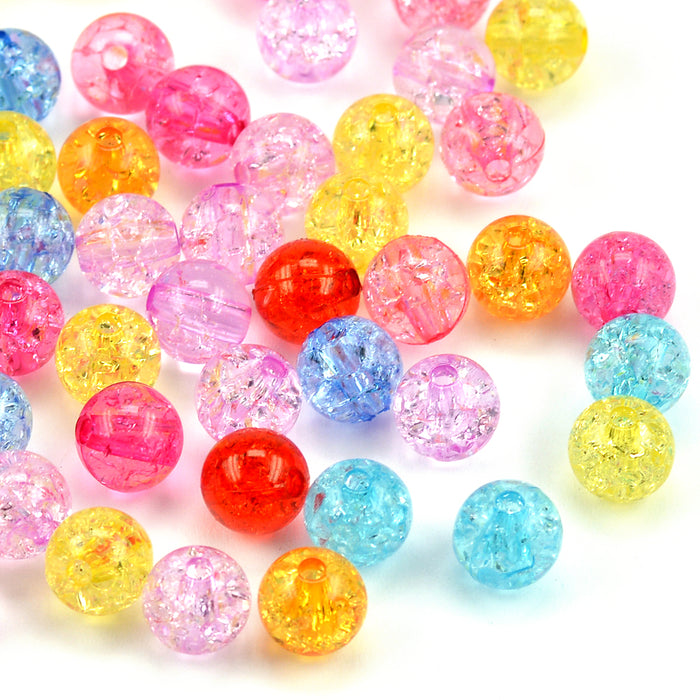 Crackled acrylic beads, color mix, 8mm, 100 pcs