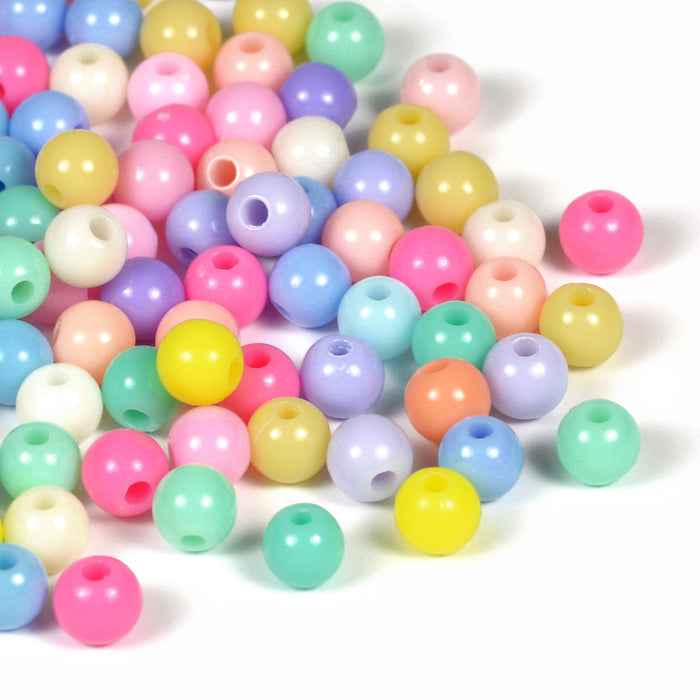Round acrylic beads, pastel mix, 6mm, 200pcs