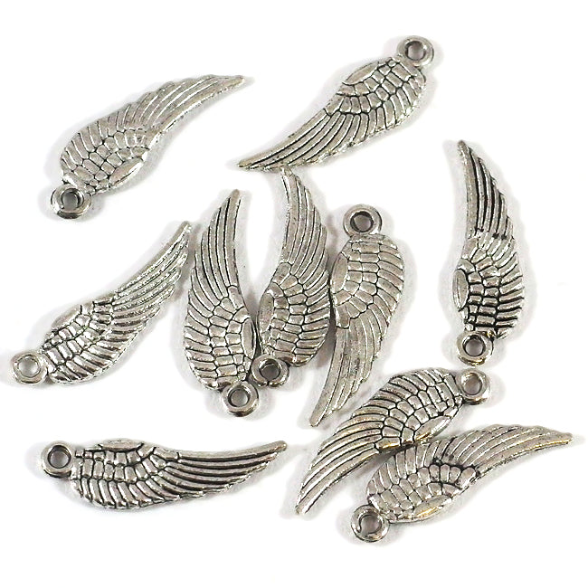 Sjarm, små vinger, antikk sølv, 5x15mm, 20stk