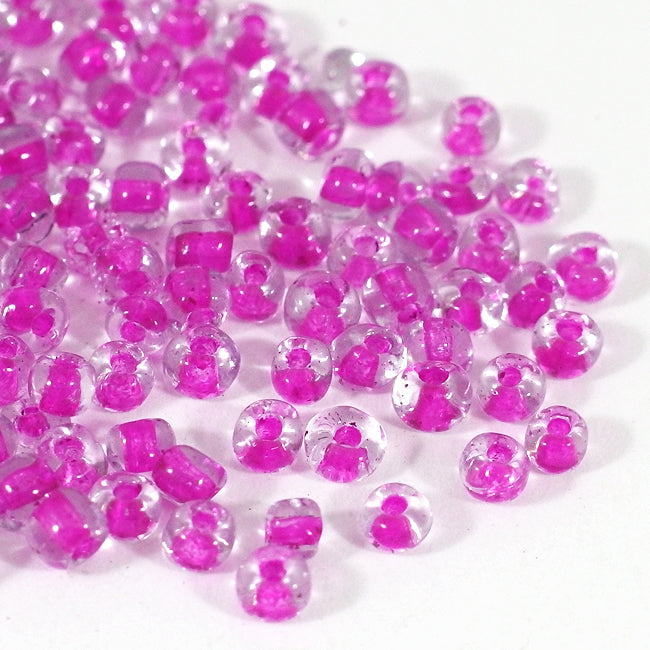 Frøperler, 4 mm, farge innvendig fuchsia, 30g