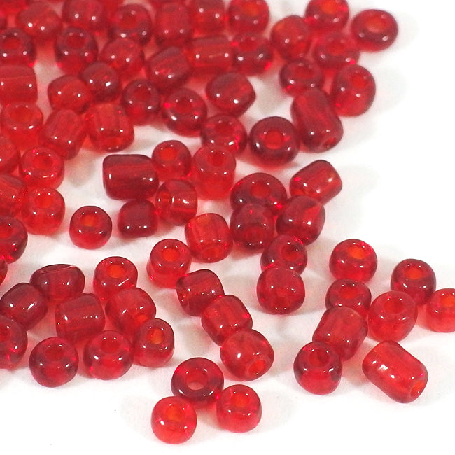 Frøperler, 4 mm, gjennomsiktige røde, 30 g