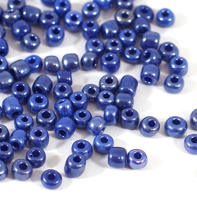 Seed Beads, 4mm, lustered navy blue, 30g