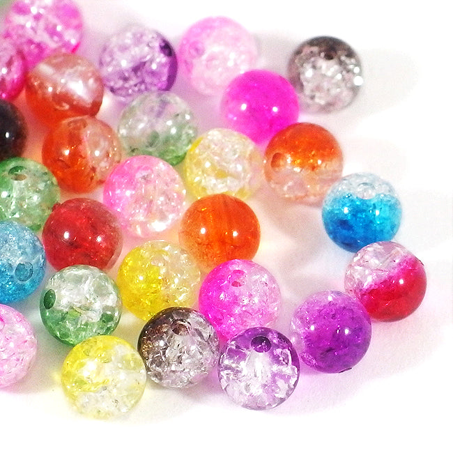 Crackled acrylic beads, two-color-mix, 8mm, 75pcs