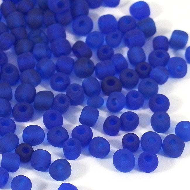 Seed Beads, 4mm, frostad-transparent marinblå, 30g