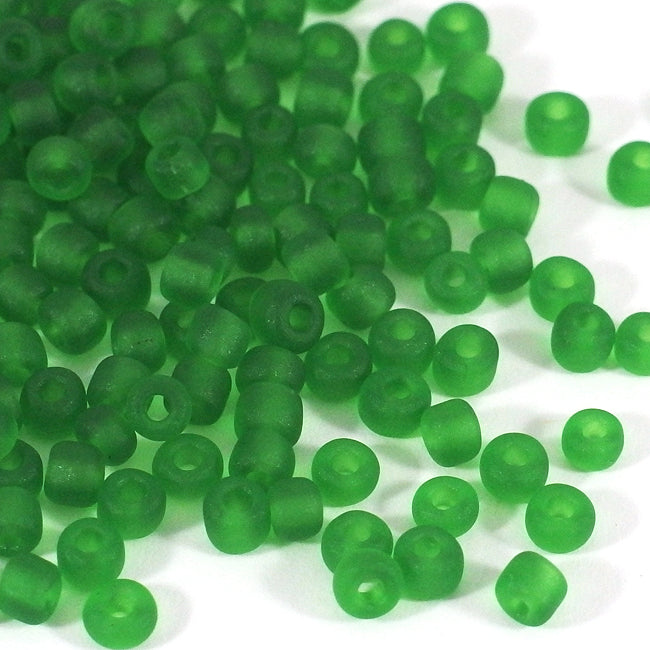 Seed Beads, 4mm, frostad-transparent grön, 30g