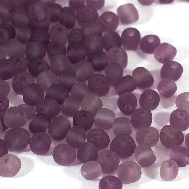 Seed Beads, 4mm, frostad-transparent plommon, 30g