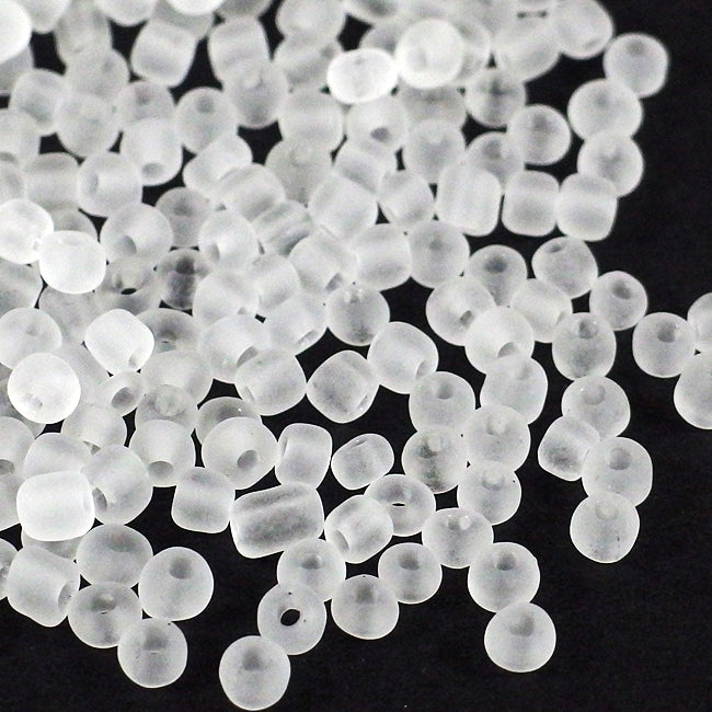 Seed Beads, 4mm, frostad-transparent vit, 30g