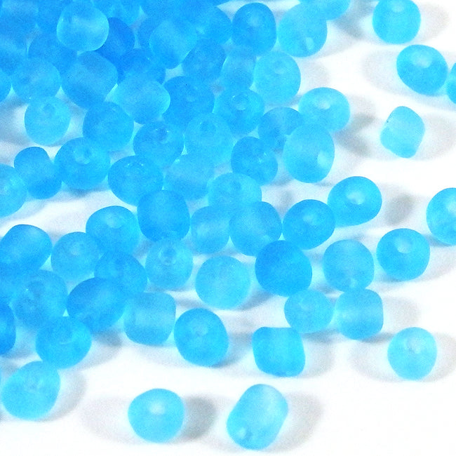 Seed Beads, 4mm, frosted-transparent light blue, 30g