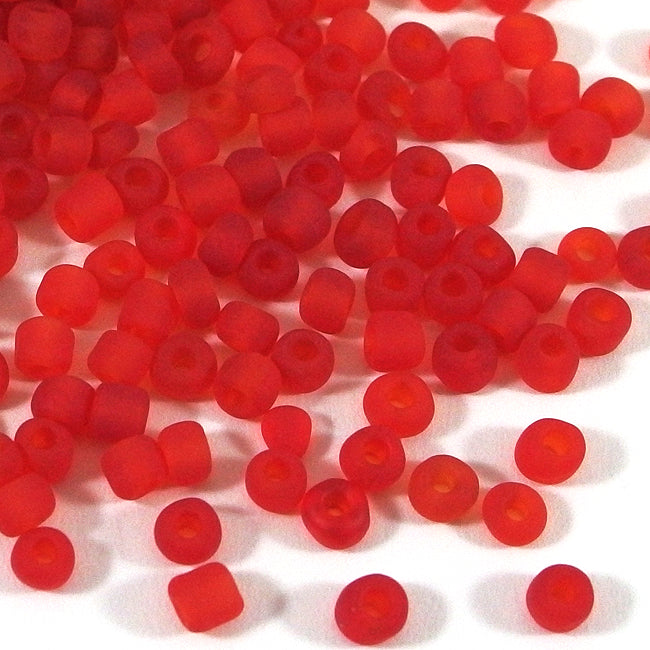 Frøperler, 4 mm, frostet-transparent rød, 30g