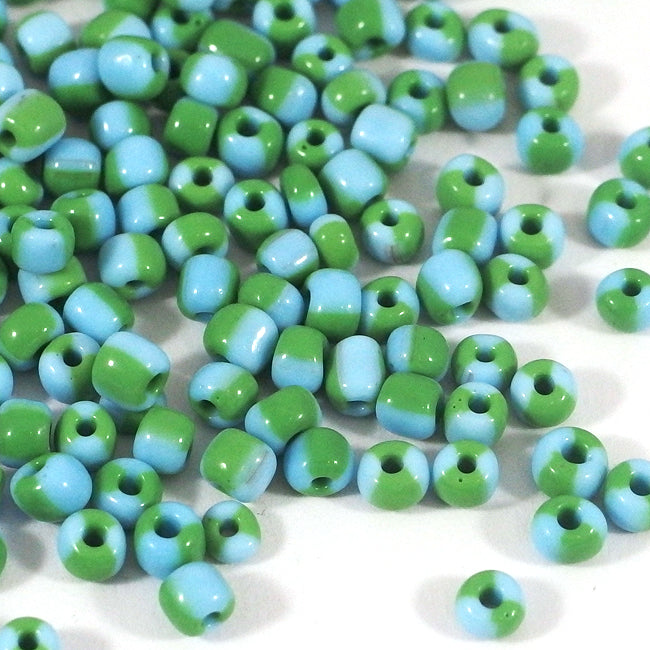 Seed Beads, 4mm, tvåfärgad grön-ljusblå, 30g