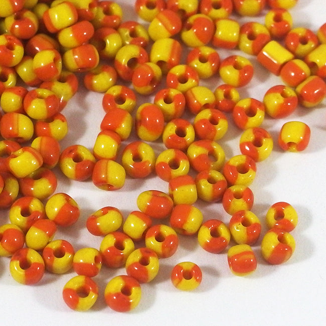 Seed Beads, 4mm, tvåfärgad gul-orange, 30g