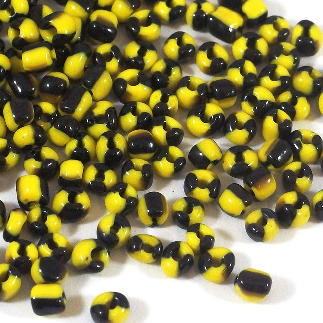 Seed Beads, 4mm, tvåfärgad svart-gul, 30g