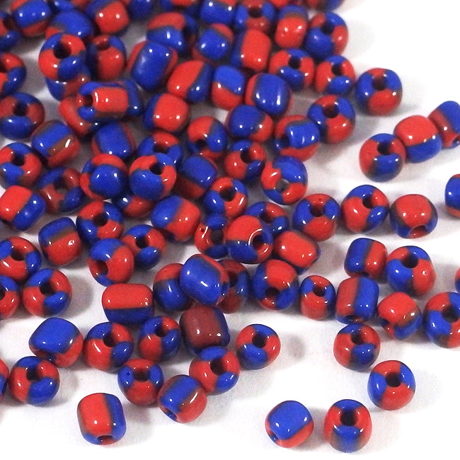 Seed Beads, 4mm, two-tone navy blue-red, 30g