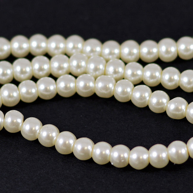 Waxed glass beads, ivory, 4mm