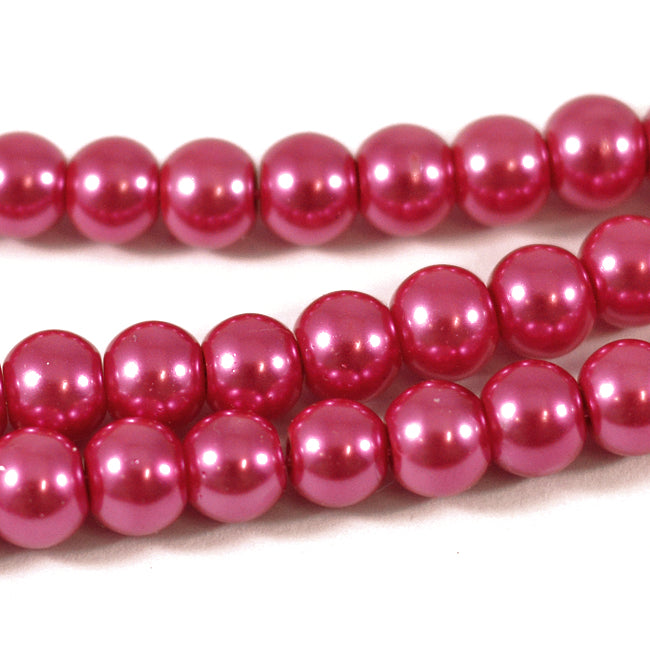 Waxed glass beads, raspberry red, 6mm