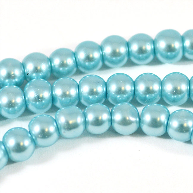 Waxed glass beads, light blue, 6mm