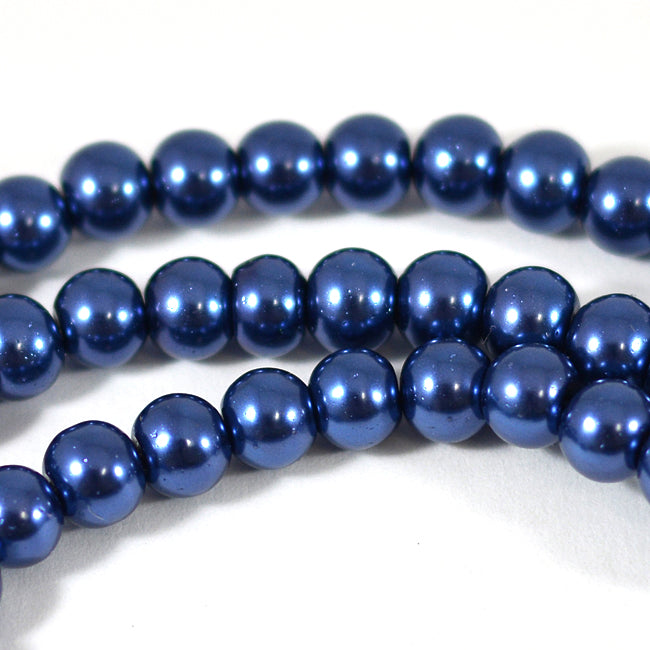 Waxed glass beads, dark blue, 6mm