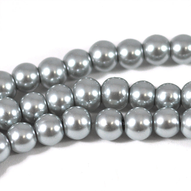 Waxed glass beads, silver grey, 6mm