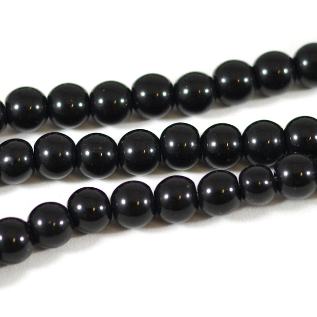 Waxed glass beads, black, 6mm