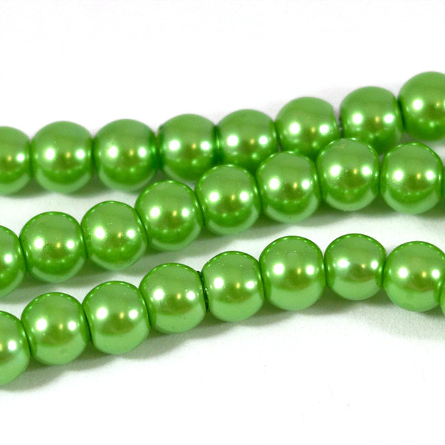 Waxed glass beads, light green, 6mm