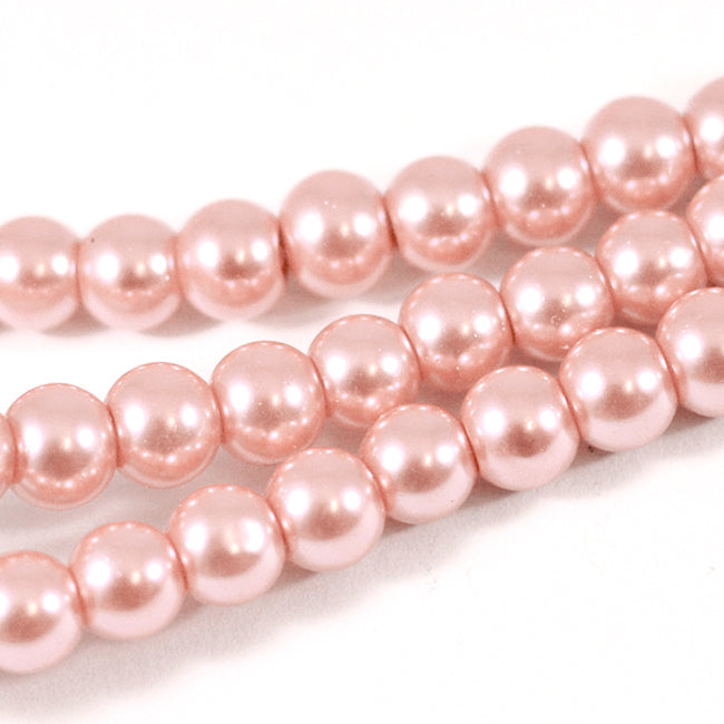Waxed glass beads, powder pink, 6mm