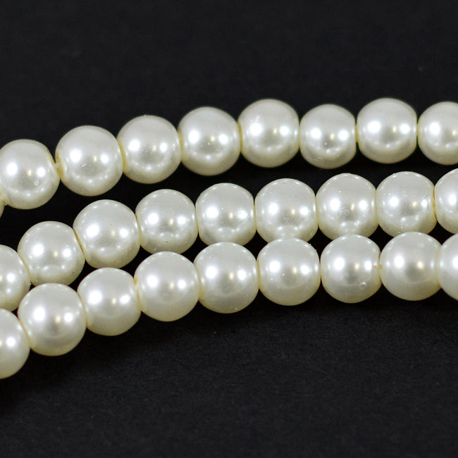 Waxed glass beads, ivory, 6mm