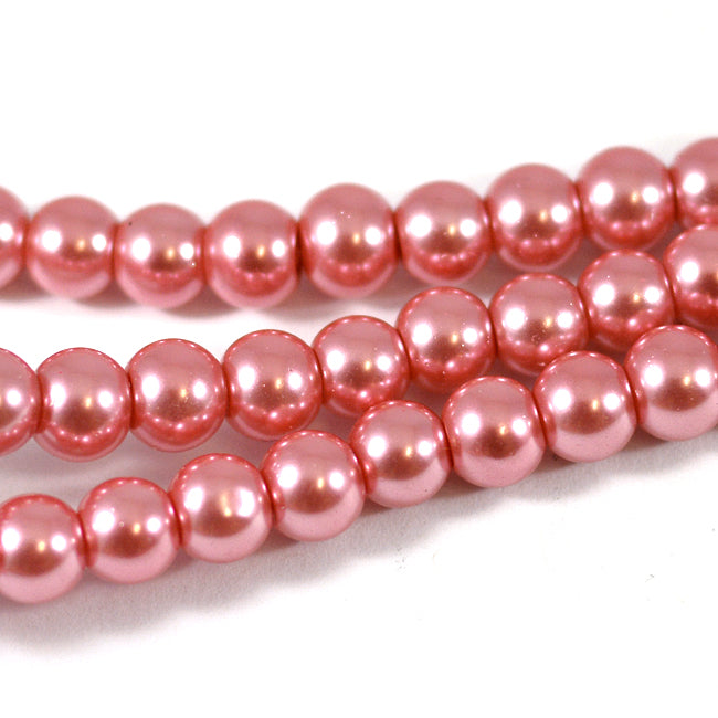 Waxed glass beads, pink, 6mm