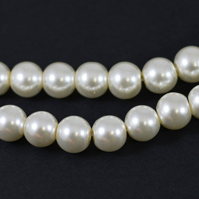 Waxed glass beads, ivory, 8mm