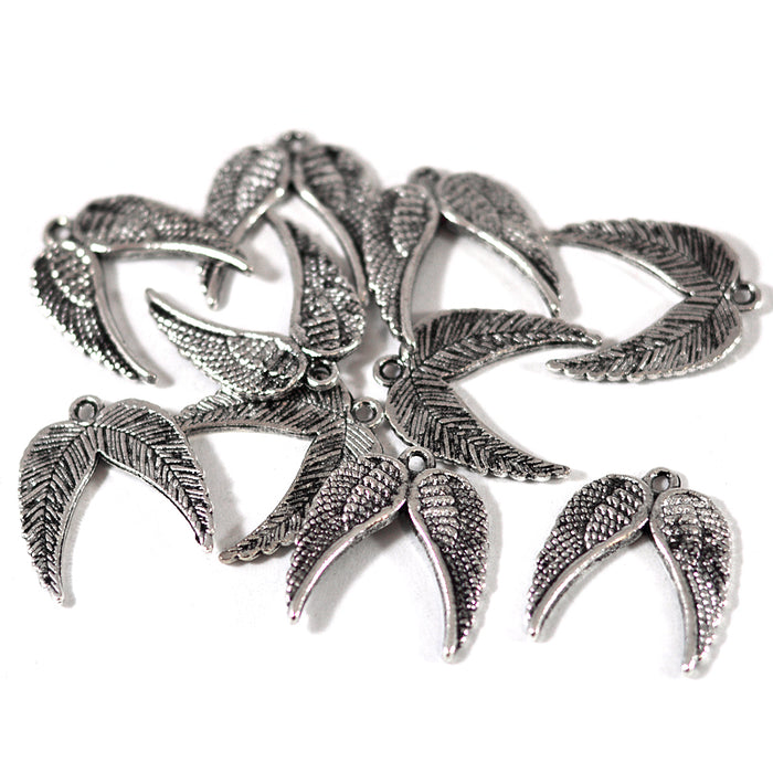Charm, two wings, antique silver, 19x22mm, 10pcs