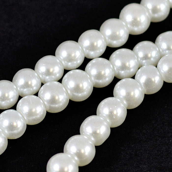 Waxed glass beads, white, 6mm
