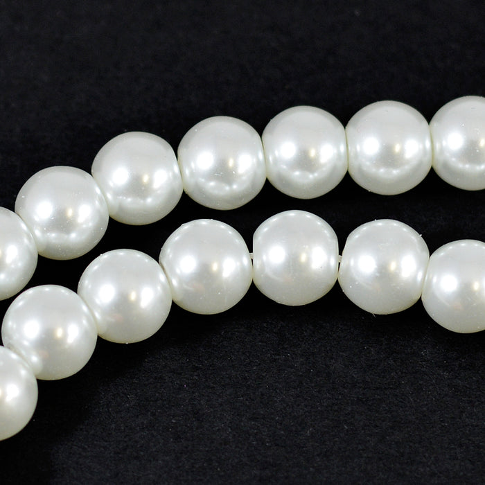 Waxed glass beads, white, 8mm