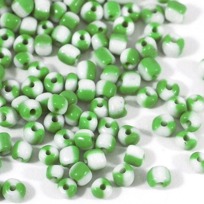Seed Beads, 4mm, tvåfärgad vit-grön, 30g