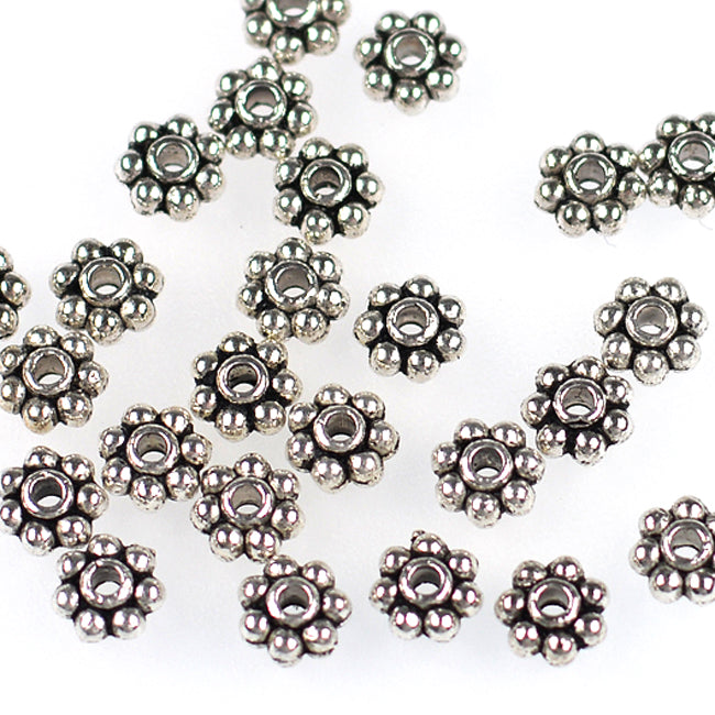 Middle links, daisy, antique silver, 6mm, 100pcs
