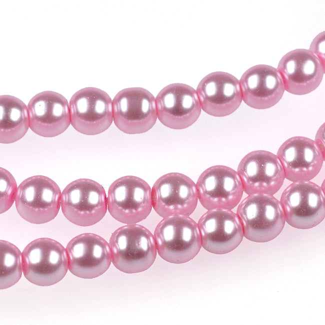 Waxed glass beads, light pink, 6mm