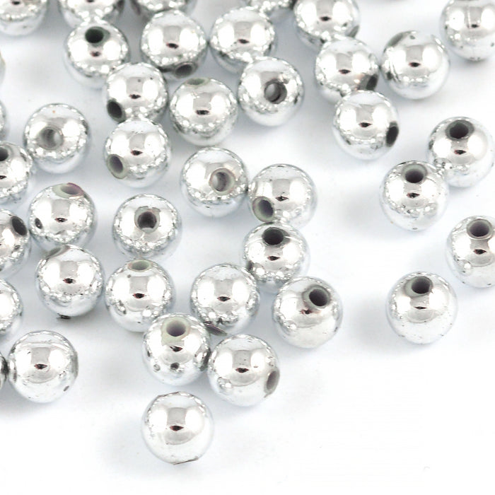 Plated acrylic beads, silver, 6mm, 200pcs