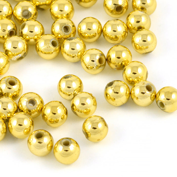 Plated acrylic beads, gold, 6mm, 200pcs