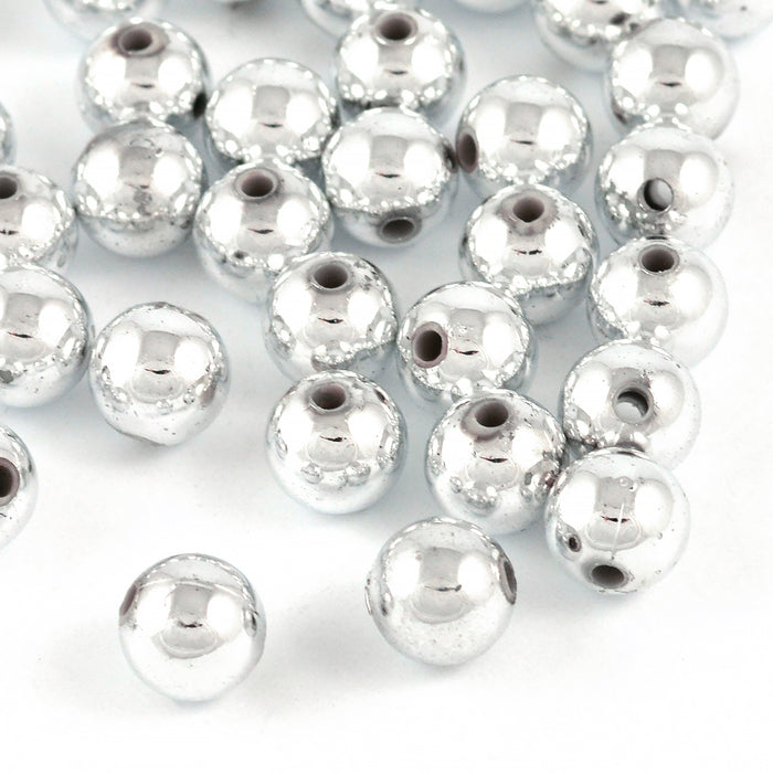 Plated acrylic beads, silver, 8mm, 100pcs