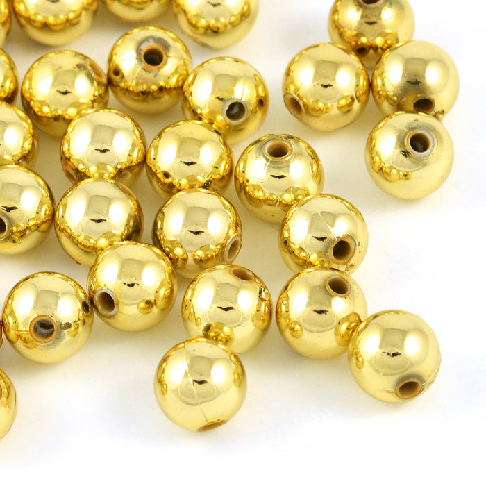 Plated acrylic beads, gold, 8mm, 100pcs