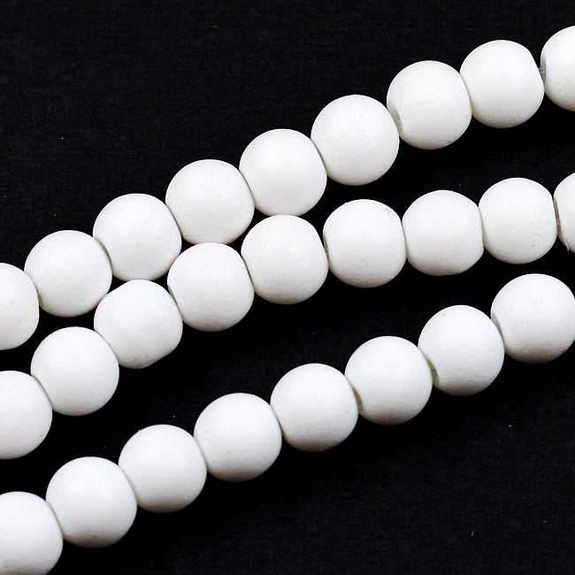 Rubber covered glass beads, white, 6mm