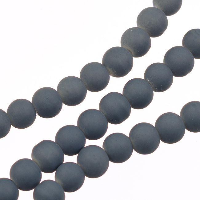 Rubber coated glass beads, smoke grey, 6mm