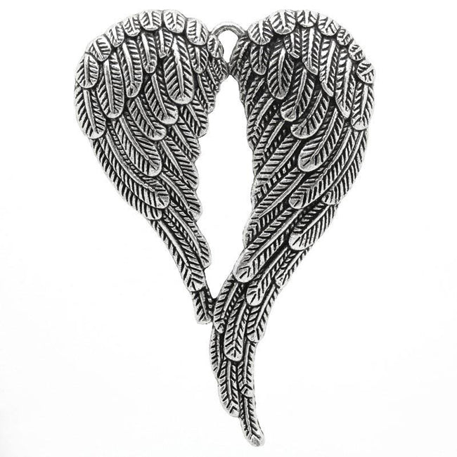 Charm, large wings, antique silver, 47x68mm, 1pc