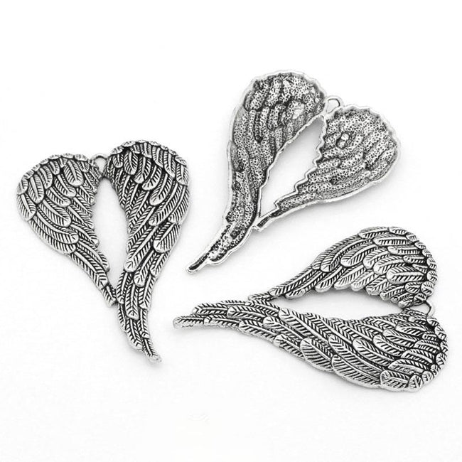 Charm, large wings, antique silver, 47x68mm, 1pc