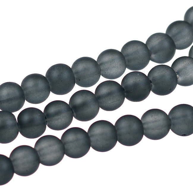 Frosted glass beads, grey, 6mm