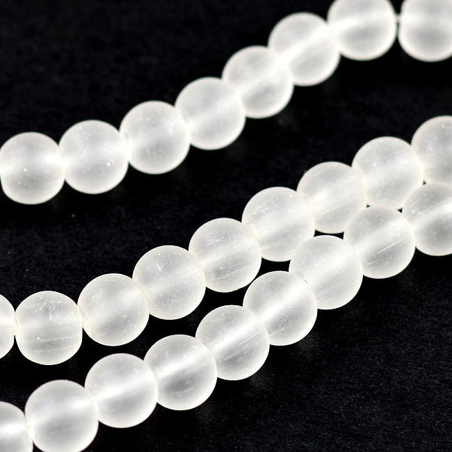 Frosted glass beads, white, 6mm