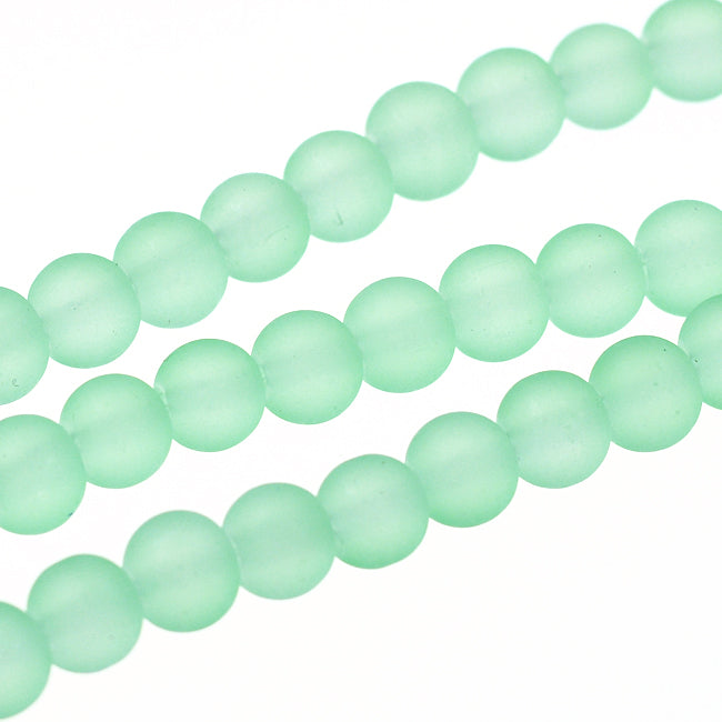 Frosted glass beads, mint, 6mm