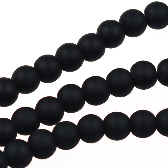 Frosted glass beads, black, 6mm