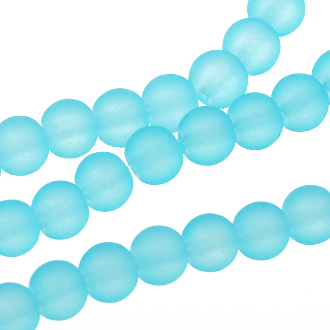 Frosted glass beads, light blue, 6mm