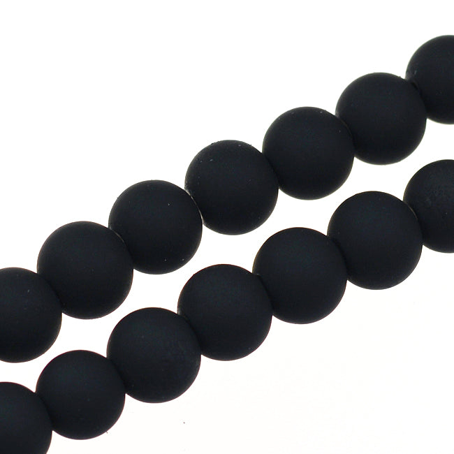 Rubber covered glass beads, black, 8mm