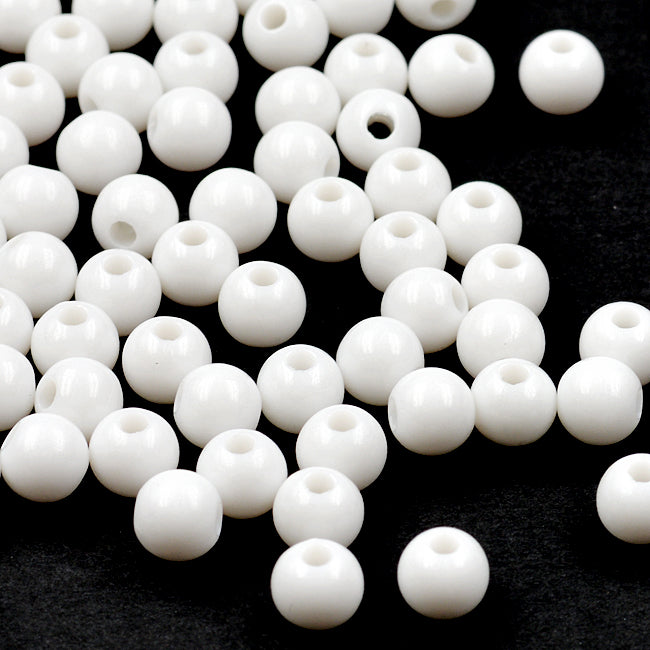 Round acrylic beads, white, 6mm, 300 pcs